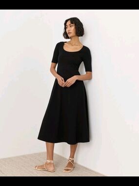 Pact Fit And Flare Black Scoop-Neck Midi Dress XL